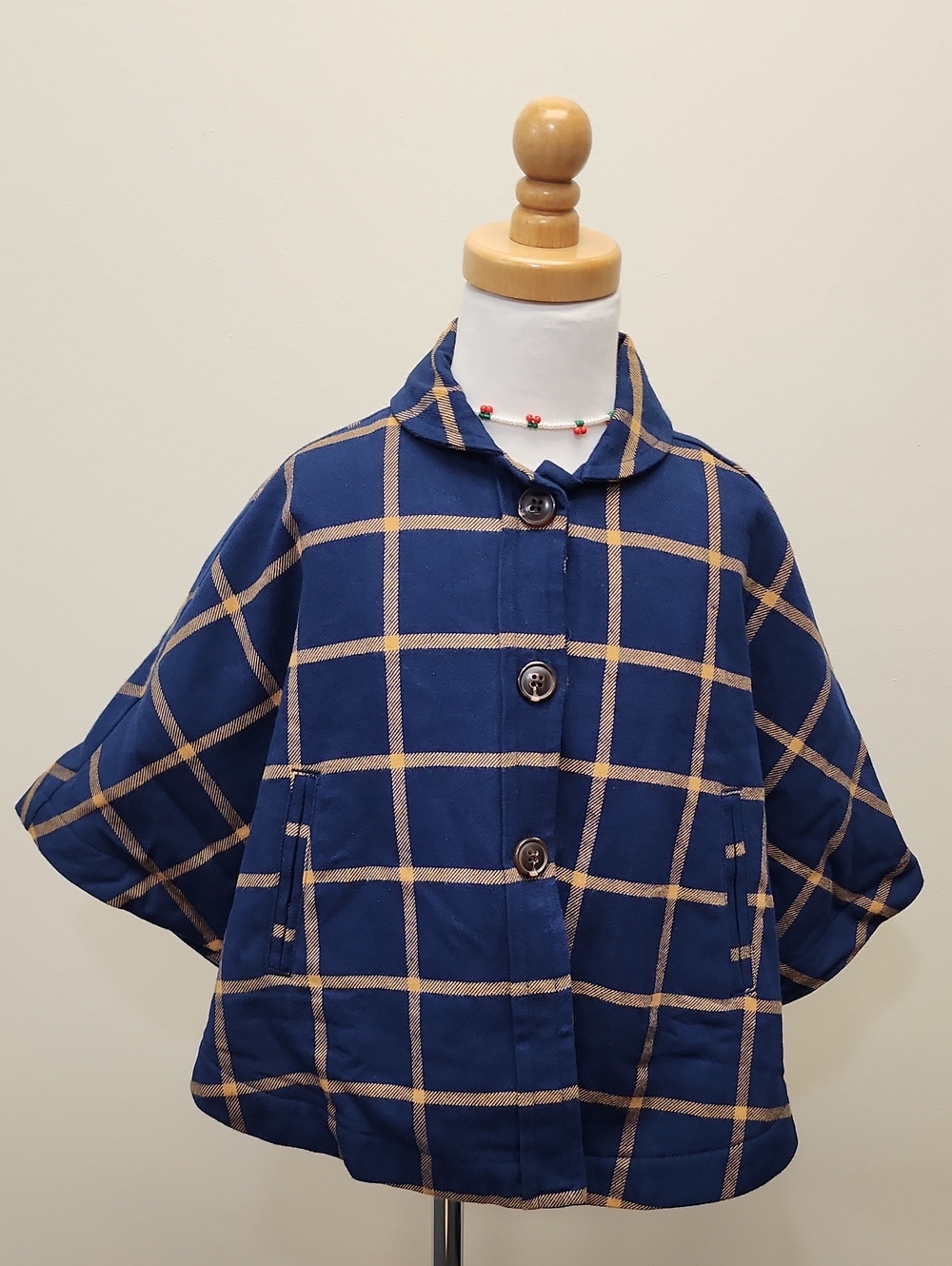Hope & Henry Navy Plaid Cape Jacket Size XS